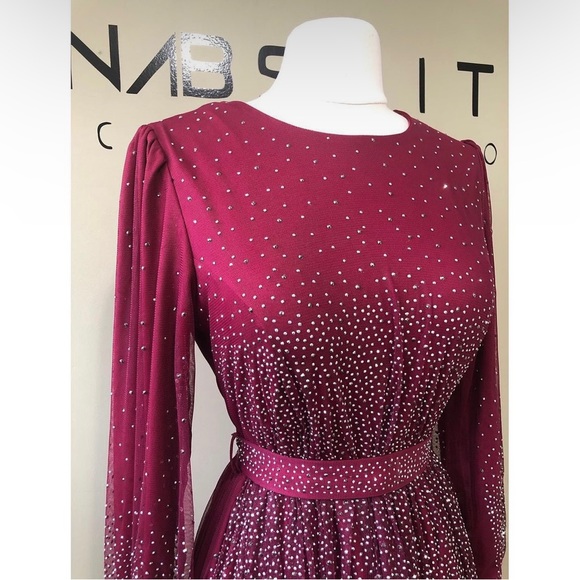 Burgundy Dress with Belt - Picture 3 of 16